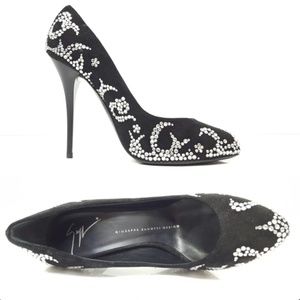 Giuseppe Zanotti Black Crystal Embellished Suede Pumps